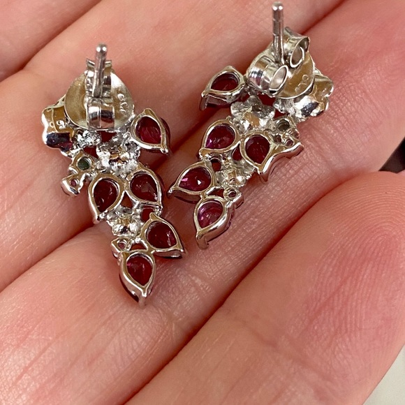 Genuine Rhodolite Emerald Amethyst Earrings - Picture 9 of 9